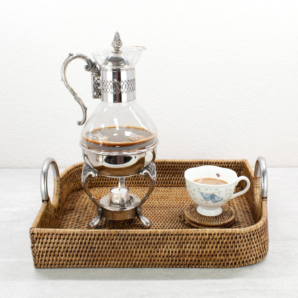 Tight Woven Leaf-Shaped Luxury Rattan Tray-Honey Brown